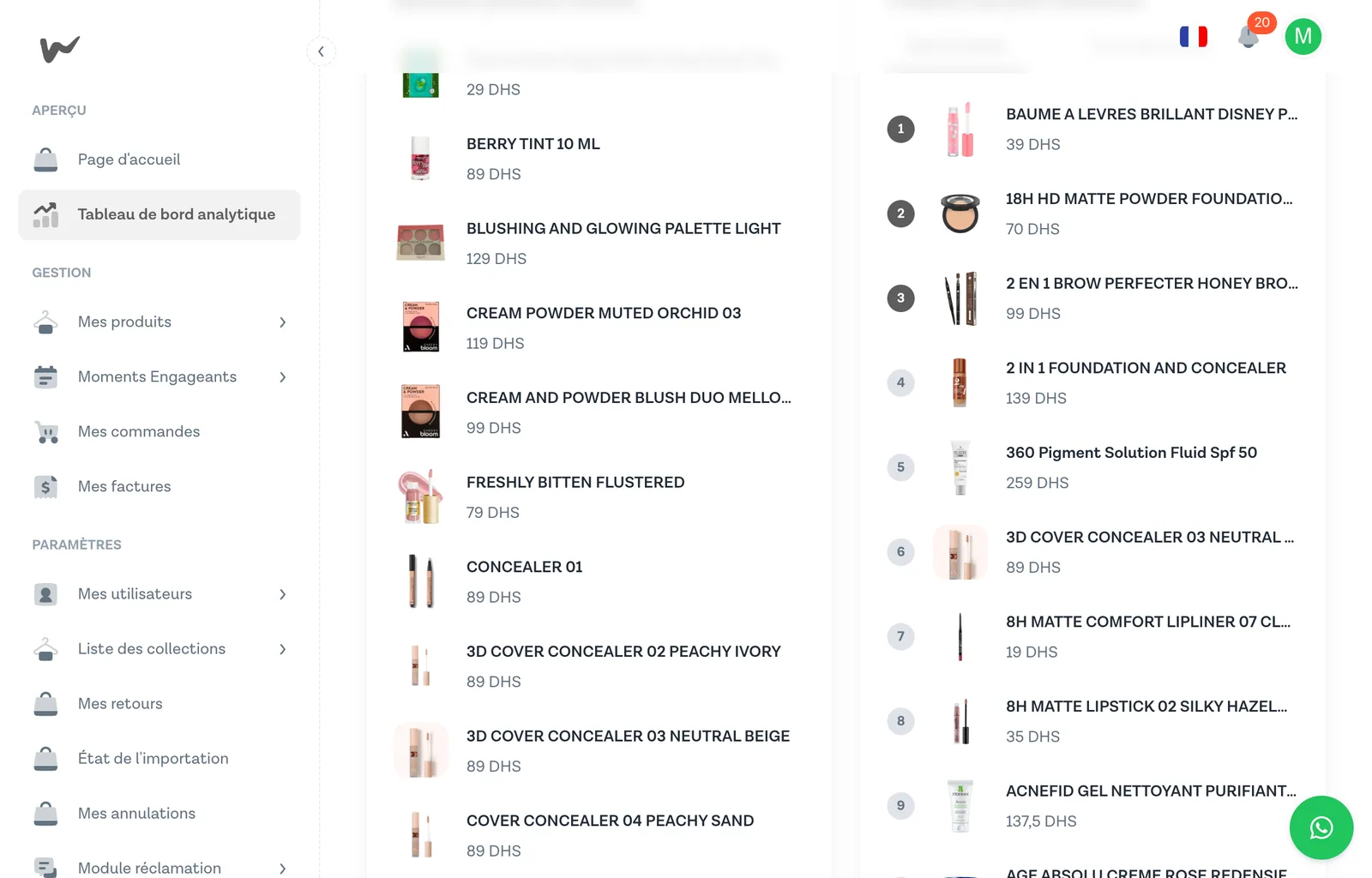 Section meilleurs produits vendus